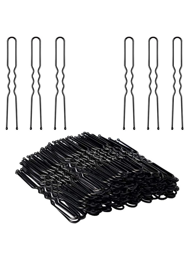 Temperia U Hair Pins for Women & Girls | Juda Pins (Pack Of 100) (With Storage Box) (7cm Long) | Stylish U-Shaped Hairpins for Hairstyling | Hair Styling Accessories Clips (Black)