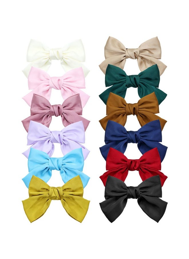 12 Pack Handmade 8 Inch Big Large Satin Hair Bow Metal Snap Spring Alligator Hair Clips Barrettes Hairpins Christmas Red Green Hair Bows Accessories For Women Girls Teens