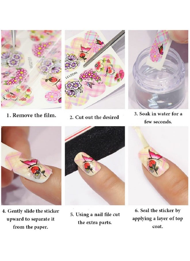 12 Sheets Water Transfer, Nail Fashion Sticker Decal, Flower Leaf Diy Manicure For Women