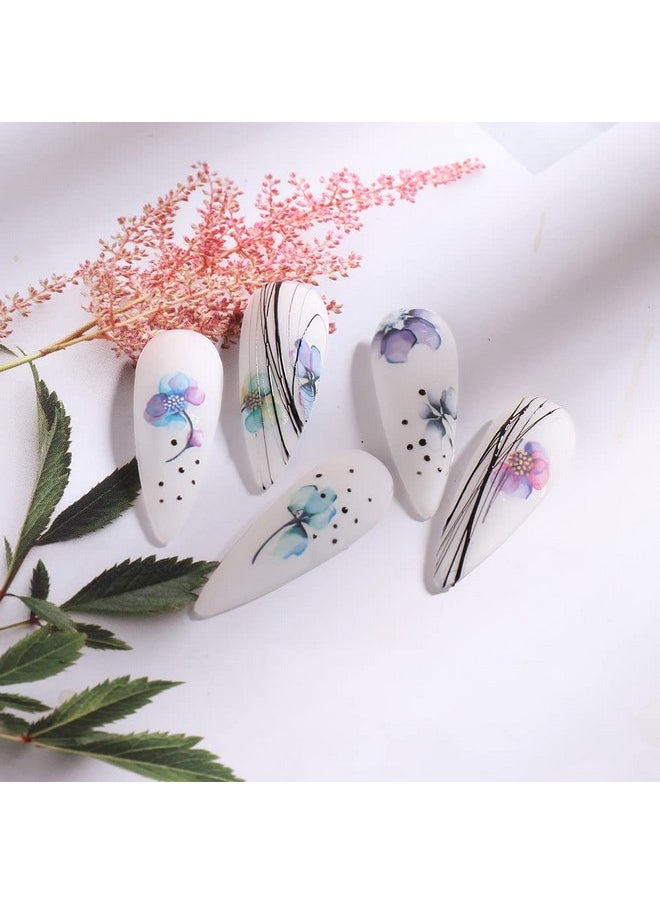 12 Sheets Colorful Flower Leaves, Water Transfer Nail Sticker, Decals Diy For Manicure