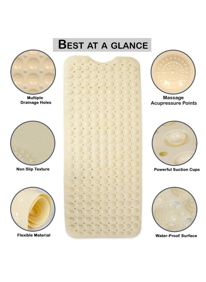 Ar2825-Bg Pvc Extra Long Bath Tub Antislip Shower Mat With Anti-Skid Suction Cups Drain Holes For Bathroom (100 X 40 Cm, Beige)