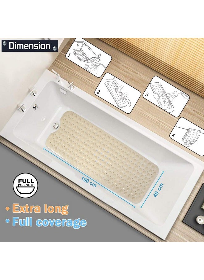 Ar2825-Bg Pvc Extra Long Bath Tub Antislip Shower Mat With Anti-Skid Suction Cups Drain Holes For Bathroom (100 X 40 Cm, Beige)