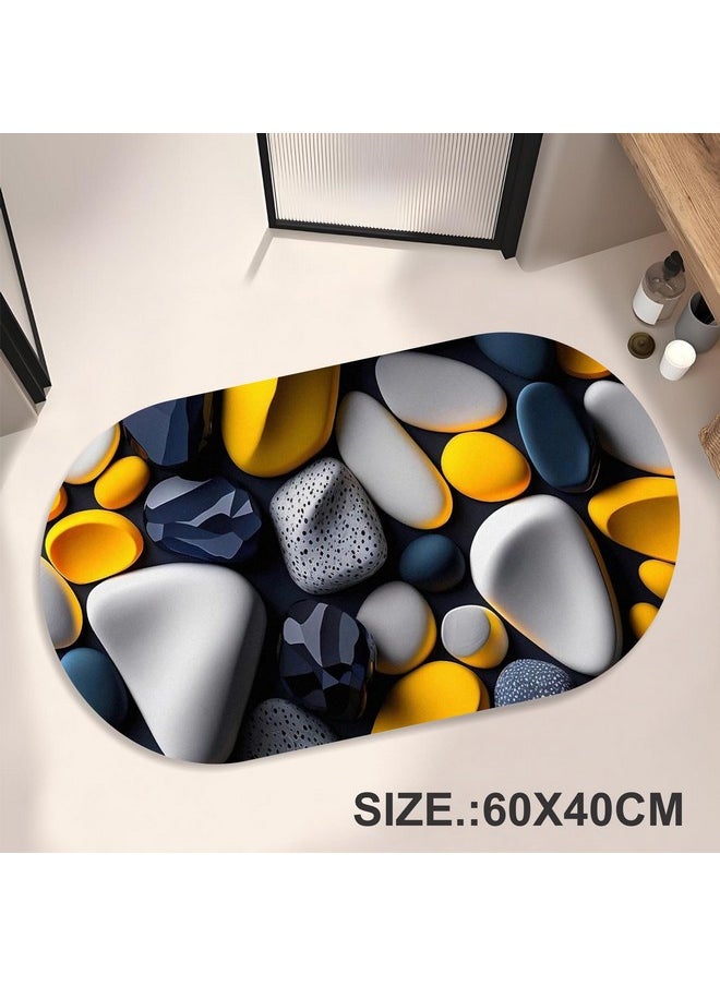 3D Bathroom Mat, Door Mat, Floor Mat,Rare 3D Patterned Bath Mat, Bathroom Decor,Anti-Slip, Absorbent Bath Rug, Quick Drying, Easy Care Shower Rug, Decorate (60X40Cm) (Pebbles)