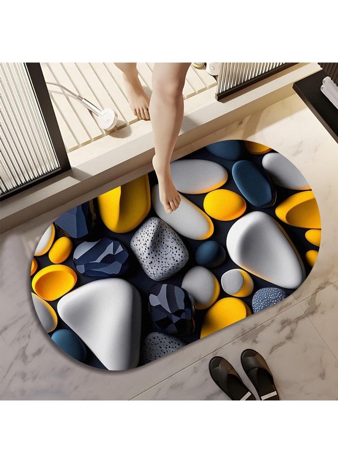 3D Bathroom Mat, Door Mat, Floor Mat,Rare 3D Patterned Bath Mat, Bathroom Decor,Anti-Slip, Absorbent Bath Rug, Quick Drying, Easy Care Shower Rug, Decorate (60X40Cm) (Pebbles)