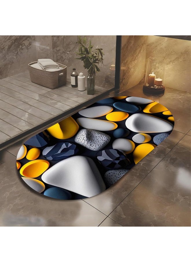 3D Bathroom Mat, Door Mat, Floor Mat,Rare 3D Patterned Bath Mat, Bathroom Decor,Anti-Slip, Absorbent Bath Rug, Quick Drying, Easy Care Shower Rug, Decorate (60X40Cm) (Pebbles)