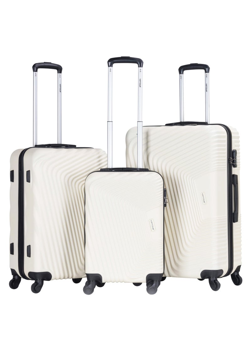 ABS Hardside 3-Piece Trolley Luggage Set Spinner Wheels with Number Lock 20/24/28 Inches OFF WHITE