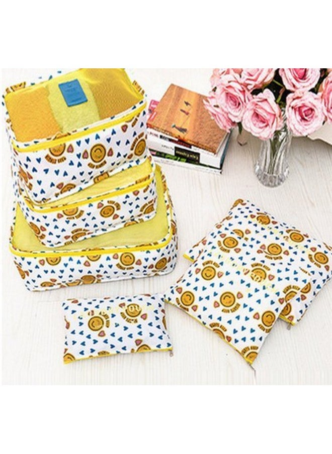 Polyester Set Of 6 Packing Cubes Travel Organizer (Yellow Smiley) (S1037 P)