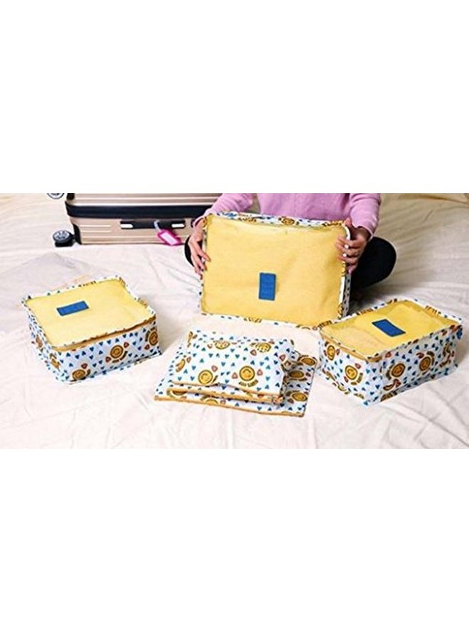 Polyester Set Of 6 Packing Cubes Travel Organizer (Yellow Smiley) (S1037 P)