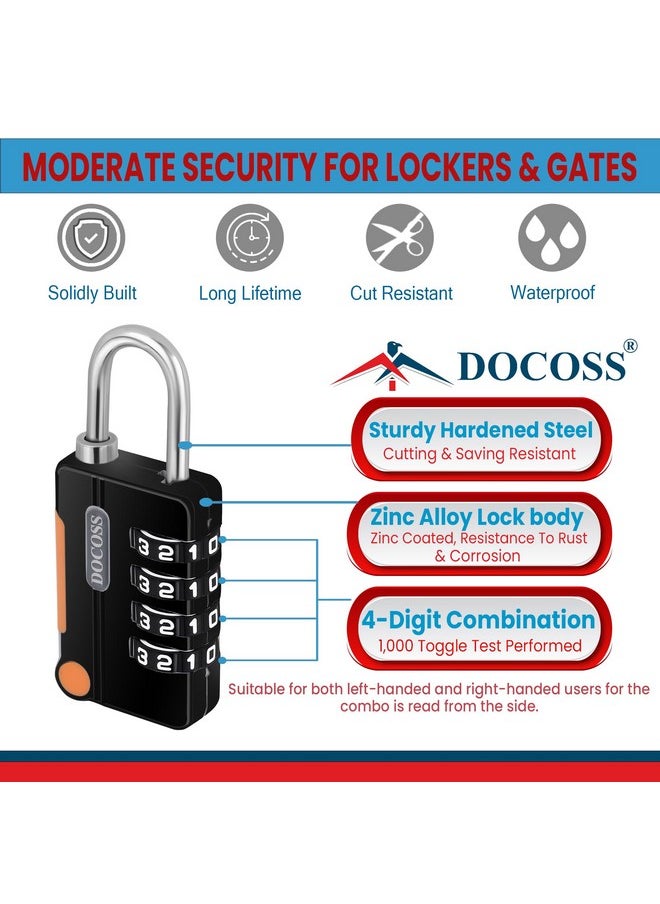 Metal 4 Digit Combination Number Lock For Bag Luggage Locks,Pack Of 2 (Black,Grey)