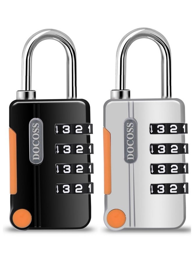 Metal 4 Digit Combination Number Lock For Bag Luggage Locks,Pack Of 2 (Black,Grey)