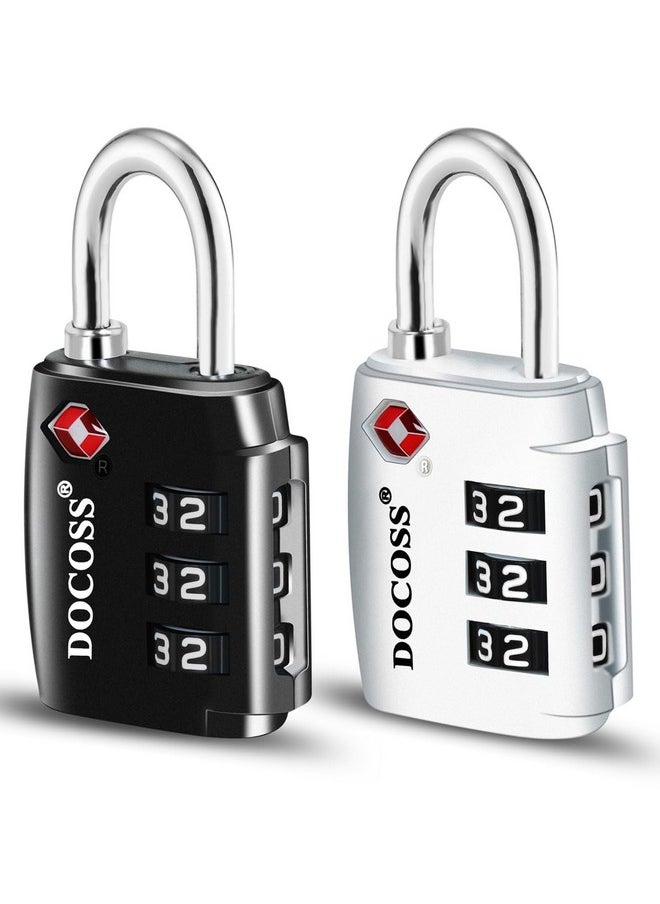 Metal -Set Of 2-202 Tsa Locks For Luggage, Number Lock For Bag Small Locks For Luggage Tsa Lock Combination Password Locks For Travel (Black,White)