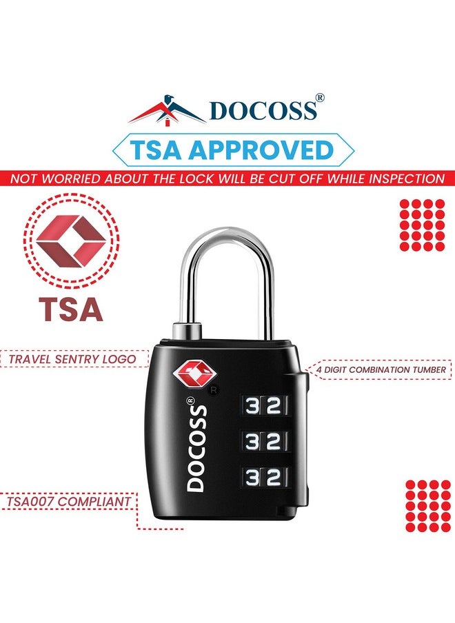 Metal -Set Of 2-202 Tsa Locks For Luggage, Number Lock For Bag Small Locks For Luggage Tsa Lock Combination Password Locks For Travel (Black,White)