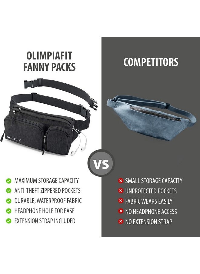 -Versatile Fanny Pack For Men,Women Waterproof Waist Bag,Premium Stitching Travel Pouch,Money Side Bag And Passport Holder With Extra Belt Pouch For Travel (Black)
