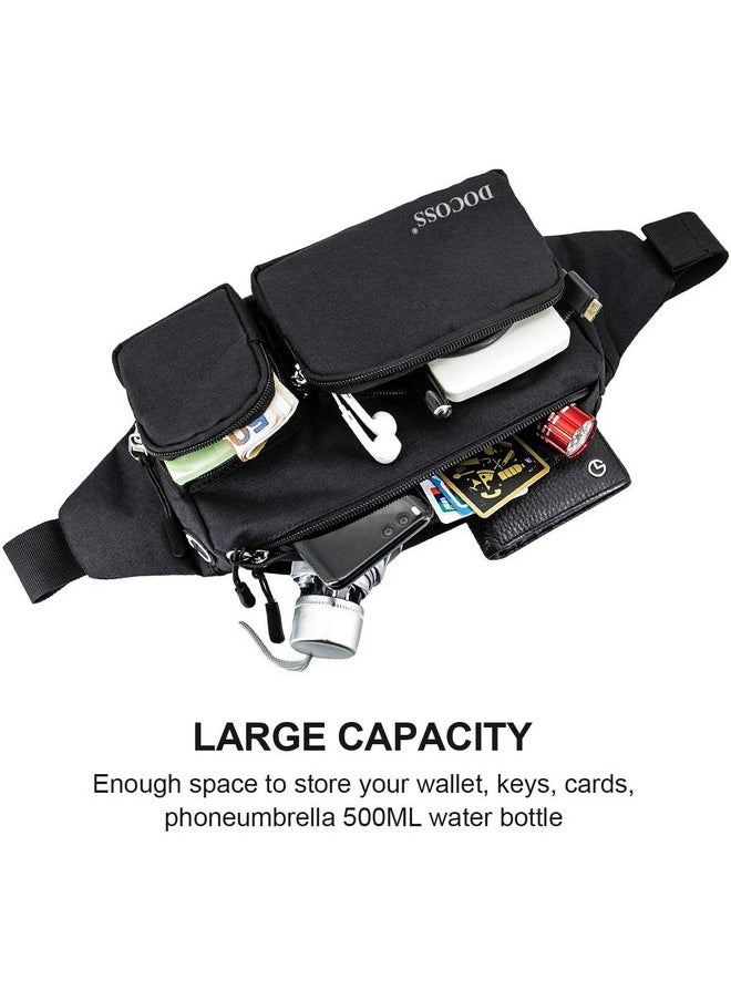 -Versatile Fanny Pack For Men,Women Waterproof Waist Bag,Premium Stitching Travel Pouch,Money Side Bag And Passport Holder With Extra Belt Pouch For Travel (Black)