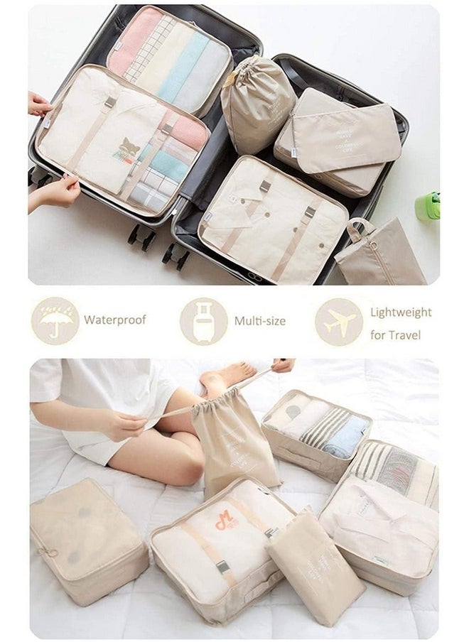 9Pcs Set Travel Organizer Packing Cubes Lightweight Travel Luggage Organizers With Laundry Bag Or Toiletry Bag (Beige)