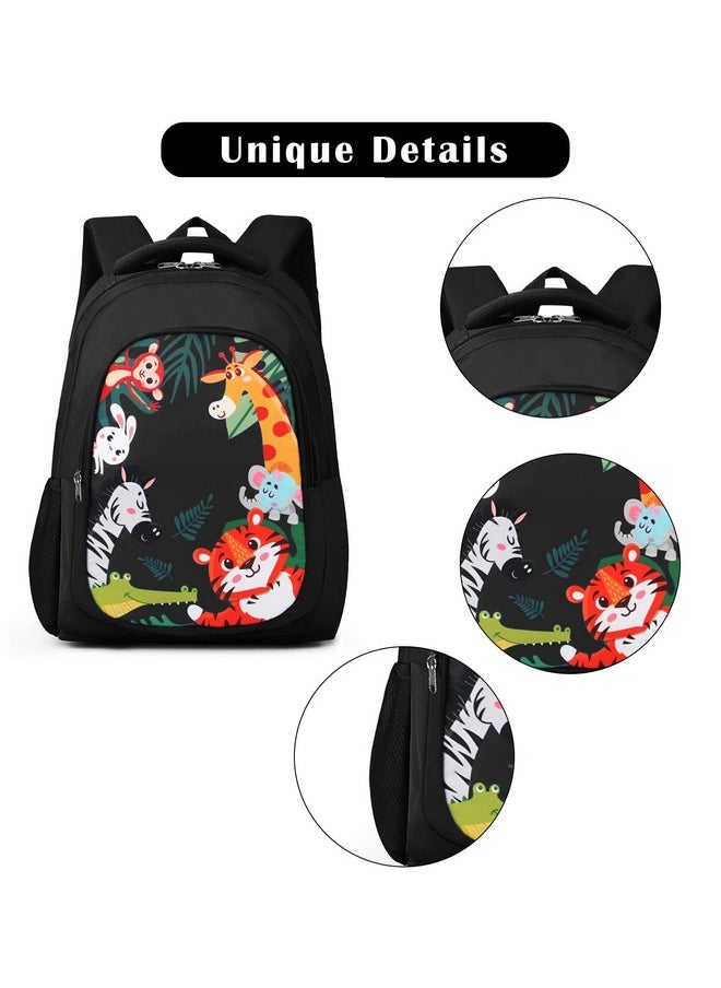 Waterproof Polyester 26 L School Backpack With Pencil/Staionery Pouch School Bag Daypack Picnic Bag For School Going Boys & Girls (Bk_Black_Animals_24_A)