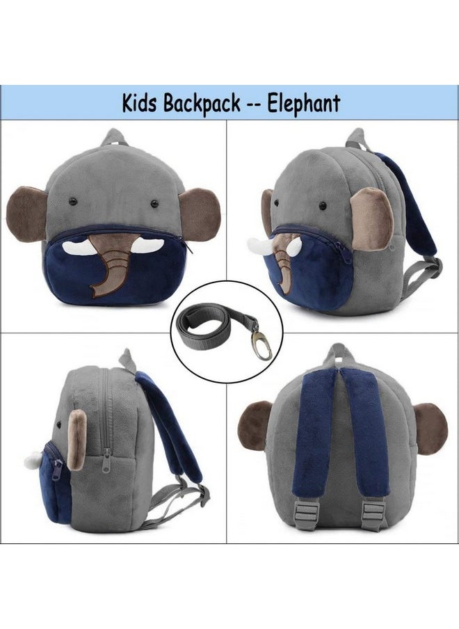 Kids Soft Cartoon Animal Travelling School Bag Soft Plush Standard Backpack Boys Girls Baby For 2 To 5 Years Baby/Boys/Girls Nursery, Preschool, Picnic(Blue_Elephant) Small, 10 Liter