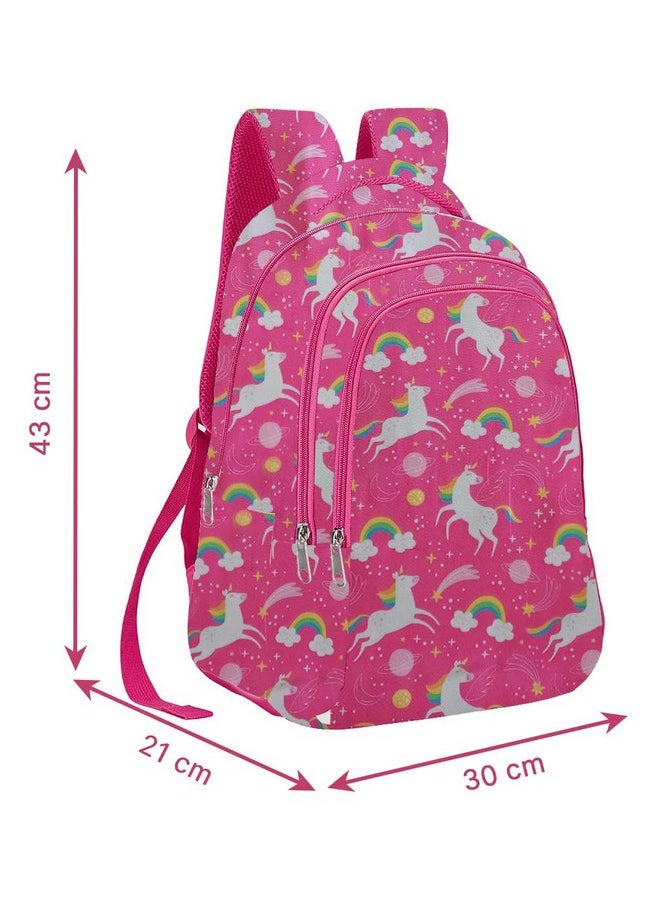 Waterproof Polyester 26 L School Backpack With Pencil/Staionery Pouch School Bag Daypack Picnic Bag For School Going Boys & Girls (Pink_Flying_Unicorn_B)