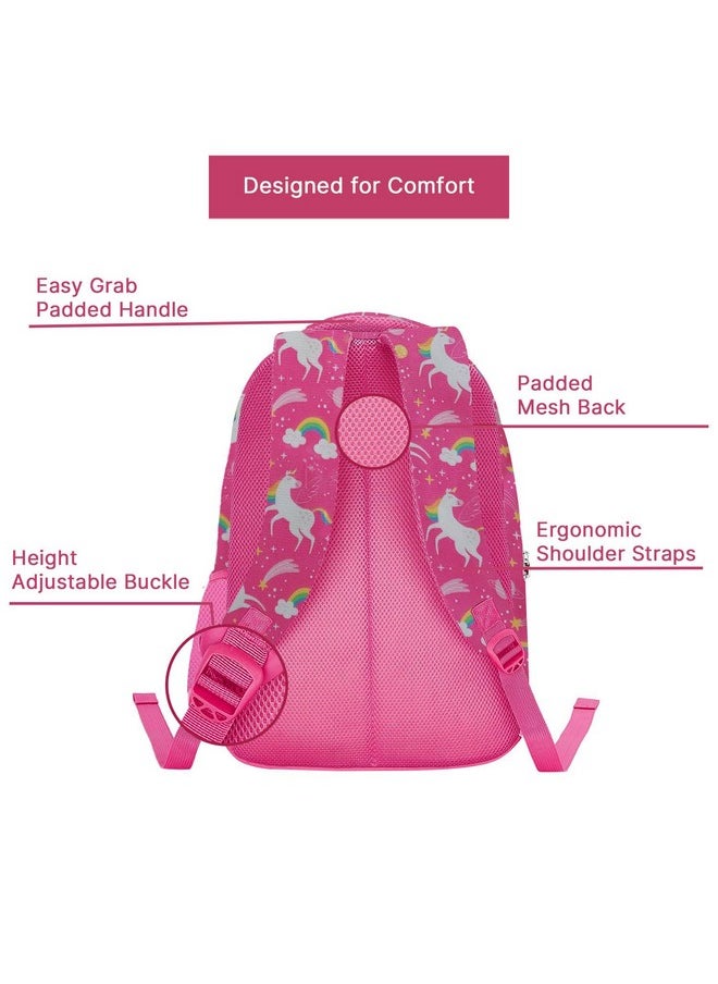 Waterproof Polyester 26 L School Backpack With Pencil/Staionery Pouch School Bag Daypack Picnic Bag For School Going Boys & Girls (Pink_Flying_Unicorn_B)