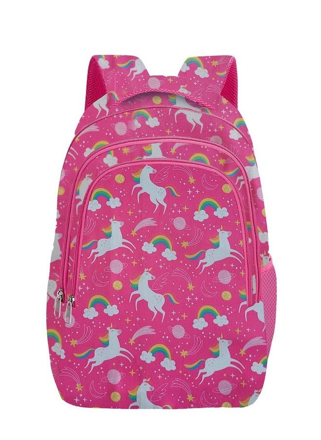 Waterproof Polyester 26 L School Backpack With Pencil/Staionery Pouch School Bag Daypack Picnic Bag For School Going Boys & Girls (Pink_Flying_Unicorn_B)