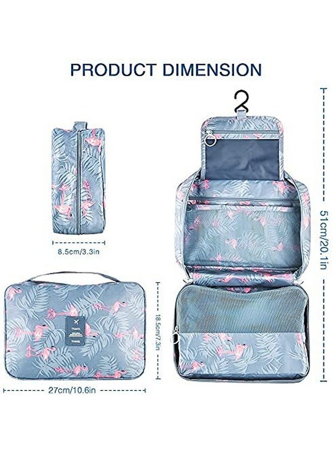 Hanging 18 Cms Travel Toiletry Kit Bag Cosmetic Makeup Bag Organizer For Women And Girls (Grey Flamingo)