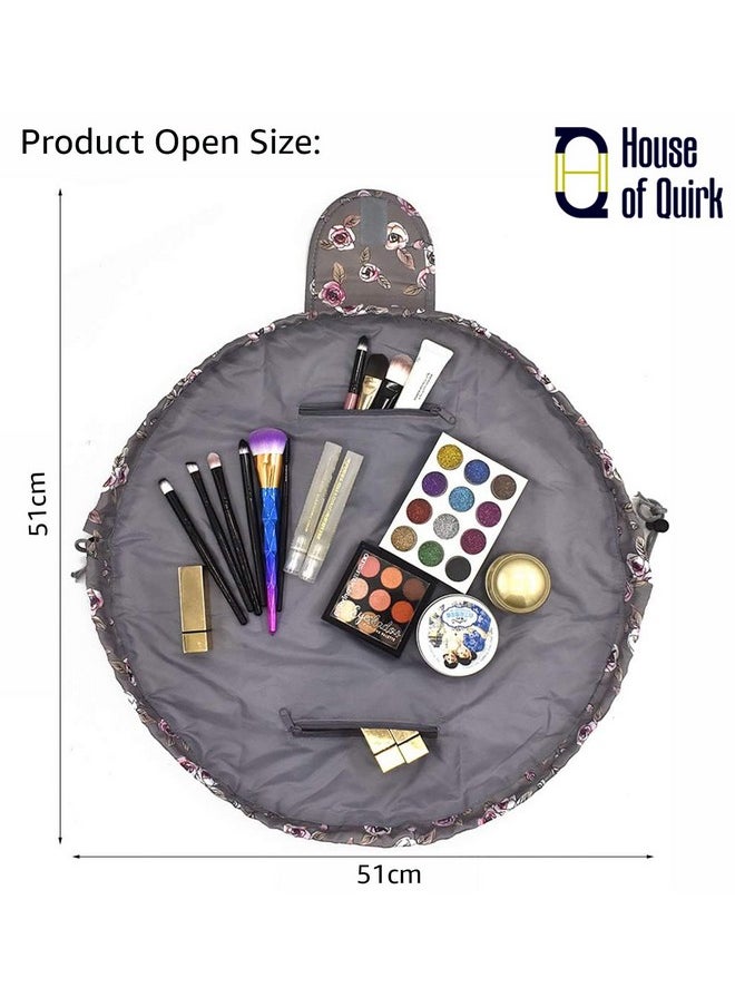 Lazy Cosmetic Multifunction Bag Drawstring Makeup Pouch Makeup Bags Toiletry Organizer For Women (Grey Floral)