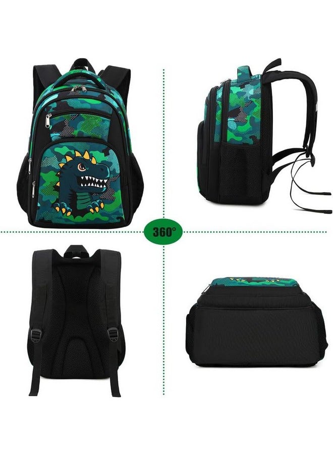 Waterproof Polyester 26 L School Backpack With Pencil/Staionery Pouch School Bag Class 1 To 8 Daypack Picnic Bag For School Going Boys & Girls(Rr_4Zipper_Black_Dianasour_24_A)