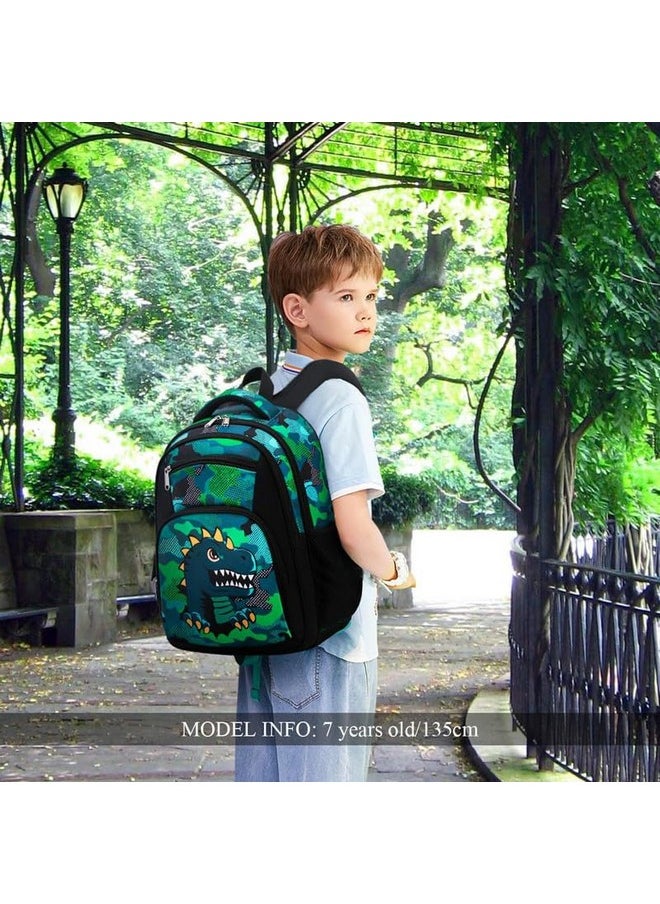 Waterproof Polyester 26 L School Backpack With Pencil/Staionery Pouch School Bag Class 1 To 8 Daypack Picnic Bag For School Going Boys & Girls(Rr_4Zipper_Black_Dianasour_24_A)