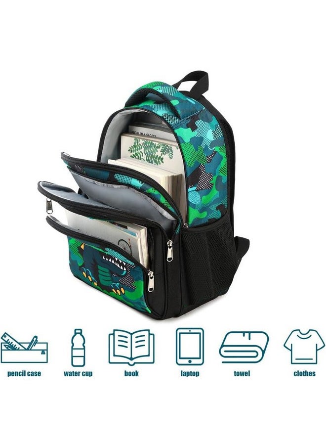 Waterproof Polyester 26 L School Backpack With Pencil/Staionery Pouch School Bag Class 1 To 8 Daypack Picnic Bag For School Going Boys & Girls(Rr_4Zipper_Black_Dianasour_24_A)