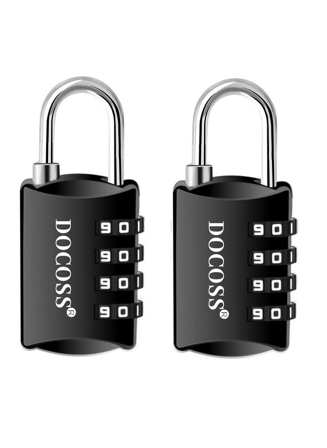 Metal 4-Digit Password Number Luggage Travel Bag Locks, Pack Of 2 (Black), Combination Lock