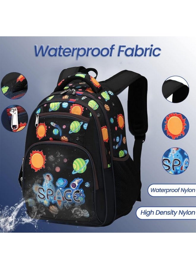 Waterproof Polyester 26 L School Backpack With Pencil/Staionery Pouch School Bag Class 1 To 8 Daypack Picnic Bag For School Going Boys & Girls(Rr_4Zipper_Black_Space_24_B)