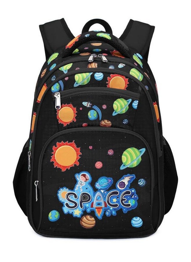 Waterproof Polyester 26 L School Backpack With Pencil/Staionery Pouch School Bag Class 1 To 8 Daypack Picnic Bag For School Going Boys & Girls(Rr_4Zipper_Black_Space_24_B)