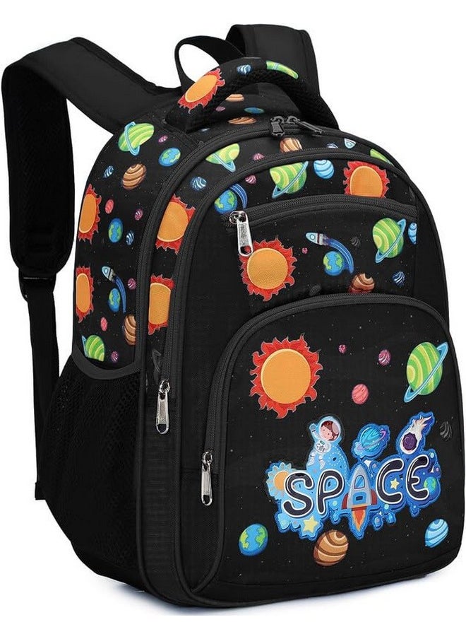 Waterproof Polyester 26 L School Backpack With Pencil/Staionery Pouch School Bag Class 1 To 8 Daypack Picnic Bag For School Going Boys & Girls(Rr_4Zipper_Black_Space_24_B)