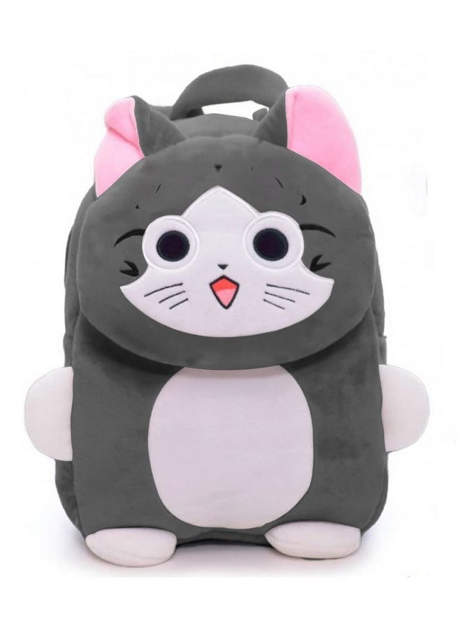 Kids Soft Cartoon Animal Travelling School Bag Soft Plush Standard Backpack Boys Girls Baby For 2 To 5 Years Baby/Boys/Girls Nursery, Preschool, Picnic(Greycatflap) Standard, 10 Liter