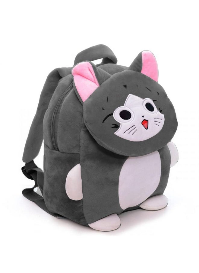 Kids Soft Cartoon Animal Travelling School Bag Soft Plush Standard Backpack Boys Girls Baby For 2 To 5 Years Baby/Boys/Girls Nursery, Preschool, Picnic(Greycatflap) Standard, 10 Liter