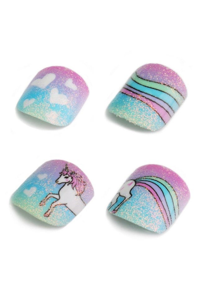 Ess By Renee Stick On Nails Rainbow Unicorn | 24 Reusable Artificial Nail Set | Lightweight, Long Lasting, Easy To Use | Quick Fix For Special Occasions