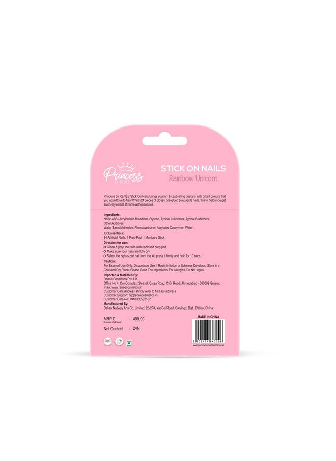 Ess By Renee Stick On Nails Rainbow Unicorn | 24 Reusable Artificial Nail Set | Lightweight, Long Lasting, Easy To Use | Quick Fix For Special Occasions
