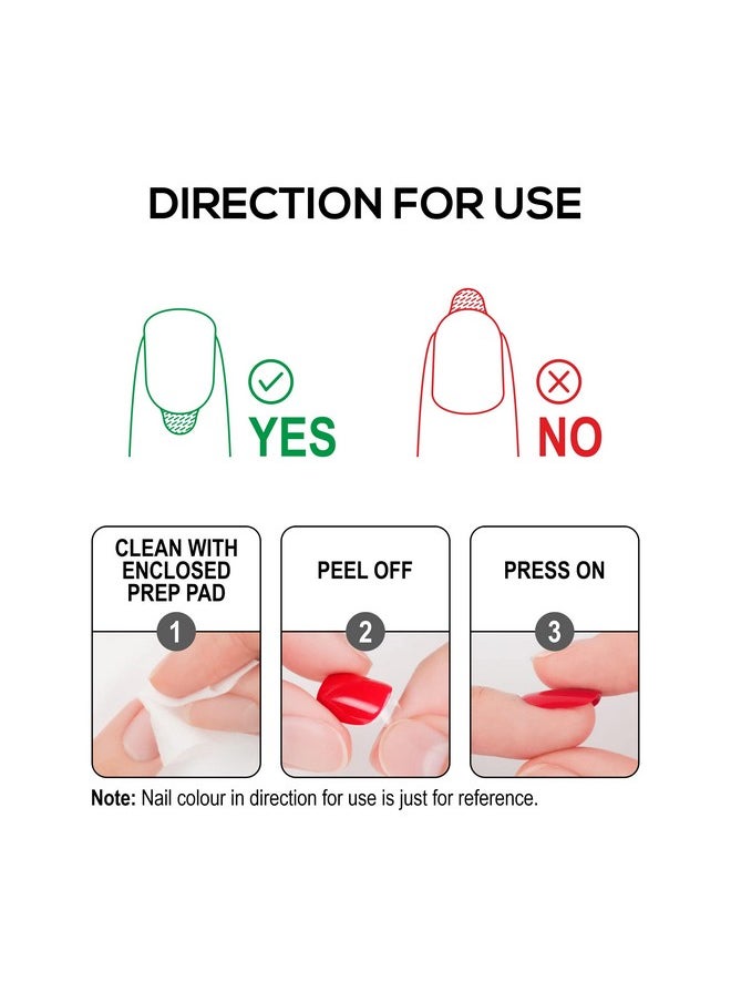 Stick On Nails Bn 06| 24 Reusable Artificial Fake Nail Set| Lightweight & Long Lasting| Easy To Use| Quick Fix For Festivals & Special Occasions