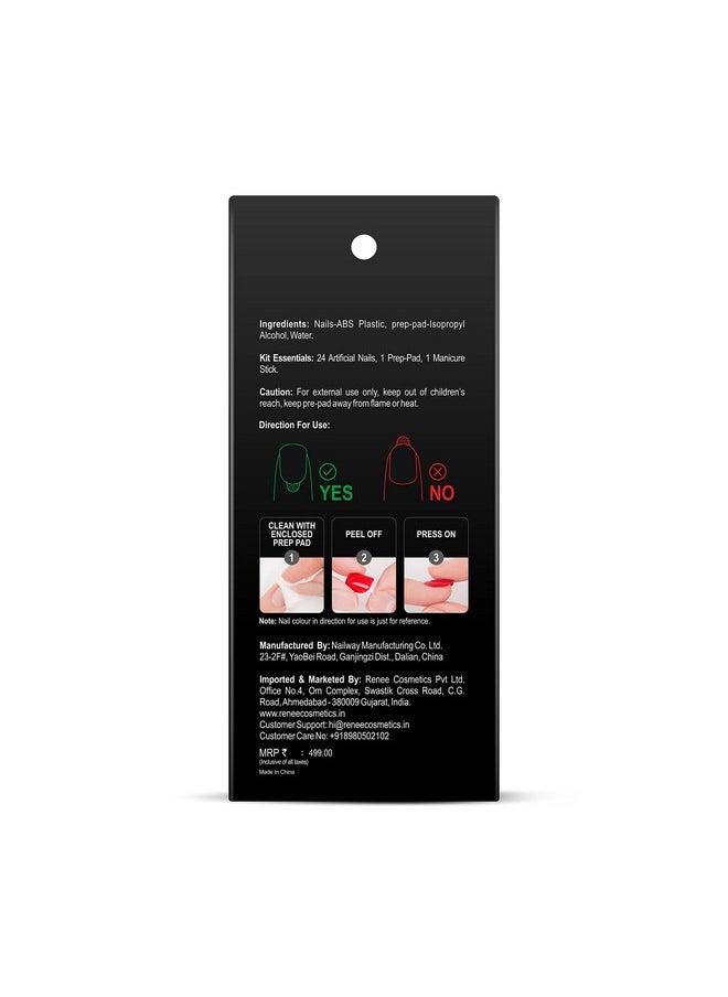 Stick On Nails Bn 06| 24 Reusable Artificial Fake Nail Set| Lightweight & Long Lasting| Easy To Use| Quick Fix For Festivals & Special Occasions