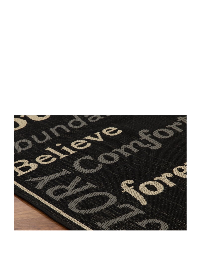 Kingdom Black Indoor/Outdoor Rugs Flatweave Contemporary Patio, Pool, Camp and Picnic Carpets