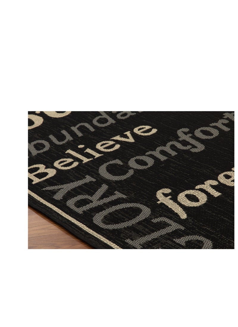 Kingdom Black Indoor/Outdoor Rugs Flatweave Contemporary Patio, Pool, Camp and Picnic Carpets