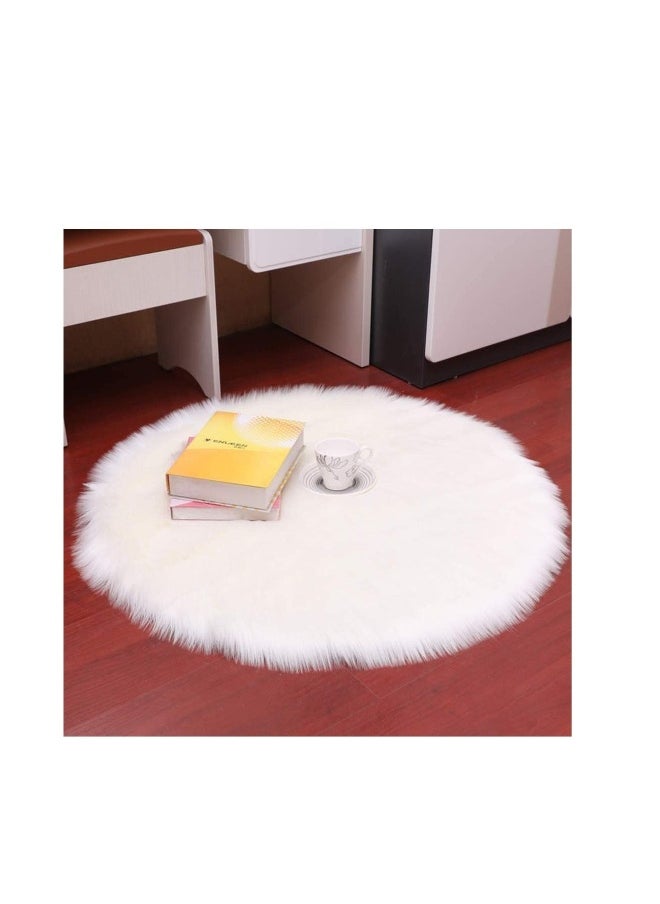 White Fur Rugs Carpets Soft Artificial Sheepskin Faux Fleece Chair Cover Seat Pad Soft Fluffy  Area Rugs For Living Room Sheepskin Style Rug White 45 X 45CM