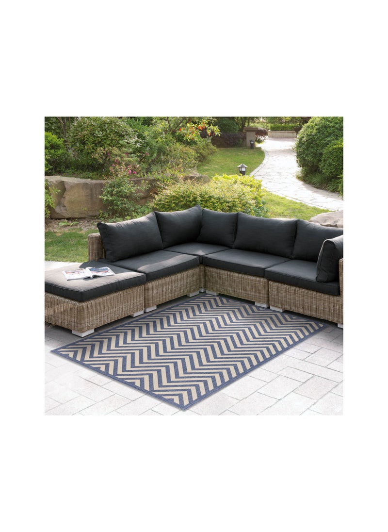 Chevron Dark Blue Indoor/Outdoor Rugs Flatweave Contemporary Patio, Pool, Camp and Picnic Carpets 4X6 Ft