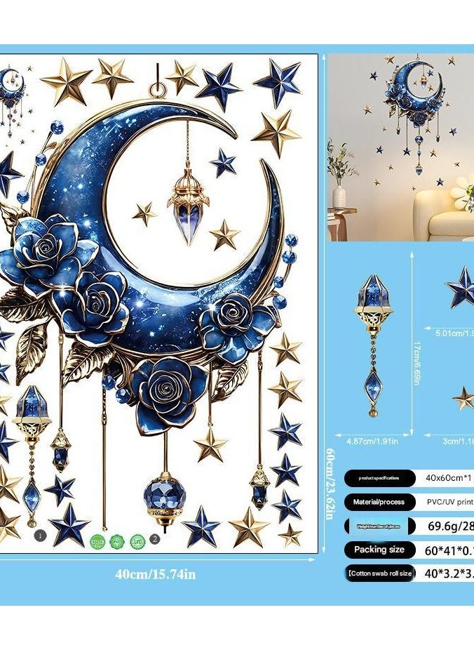 Middle Eastern Festival Lantern Blue Moon Shopping Mall Window Decoration Wall Stickers Self Adhesive Wallpaper