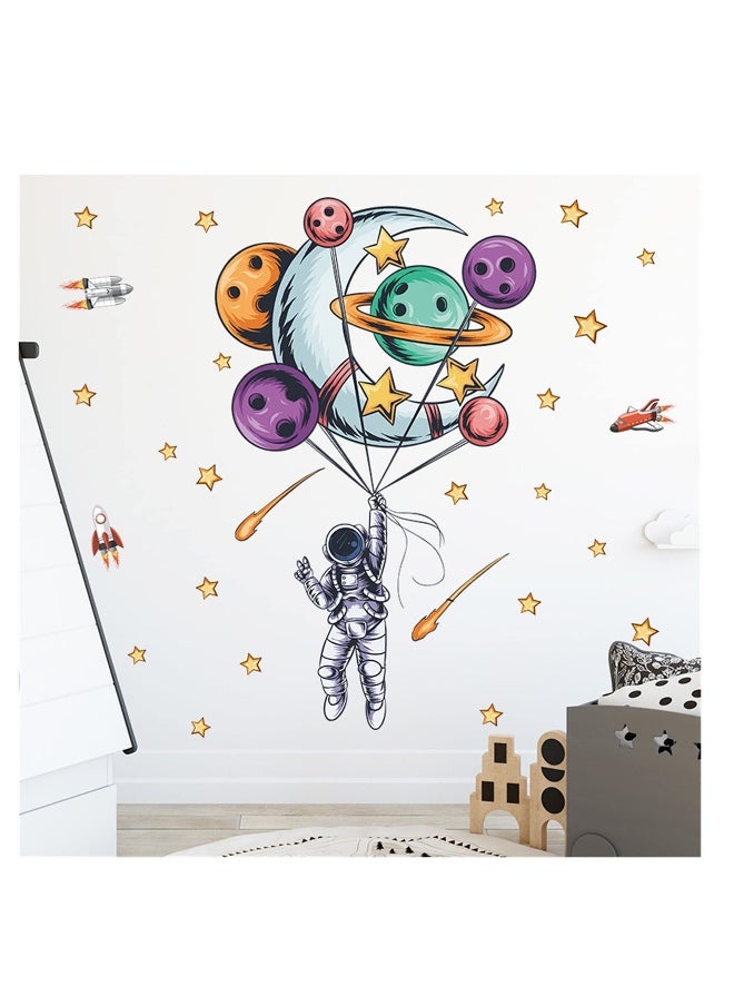 SYOSI, Astronaut Wall Stickers, Space Planet DIY Vinyl Large Wall Decals, Cartoon Art Decorations Decor for Kids Boys Bedroom Living Room Playing Room Murals