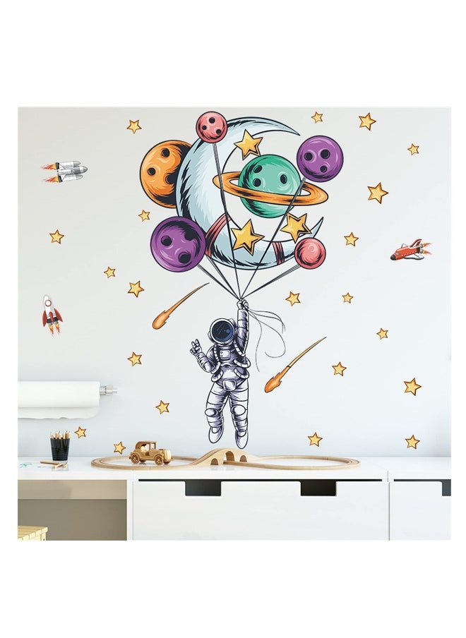 SYOSI, Astronaut Wall Stickers, Space Planet DIY Vinyl Large Wall Decals, Cartoon Art Decorations Decor for Kids Boys Bedroom Living Room Playing Room Murals