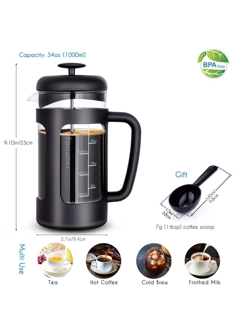 French Press 350ml Coffee Tea Maker with Borosilicate Glass,Non-slip Soft Grip Handle