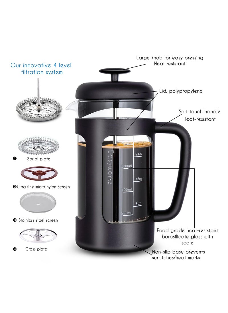 French Press 350ml Coffee Tea Maker with Borosilicate Glass,Non-slip Soft Grip Handle