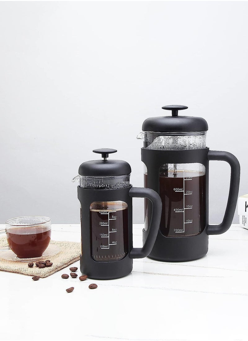 French Press 350ml Coffee Tea Maker with Borosilicate Glass,Non-slip Soft Grip Handle