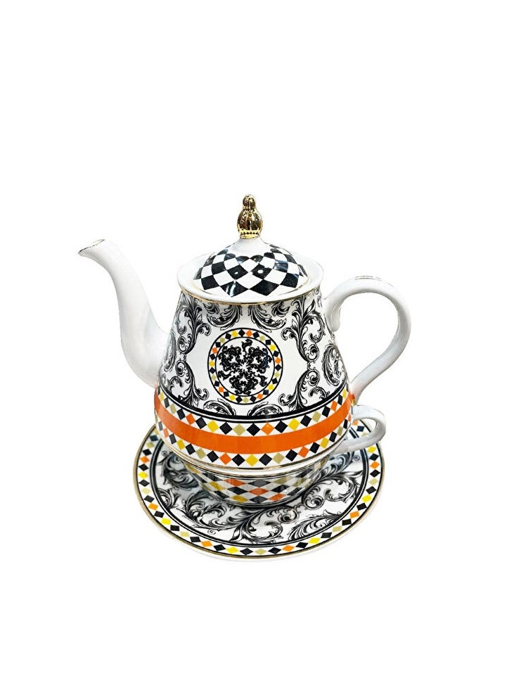 Margery Bone Porcelain Baroque Patterned Single Teapot and Cup Set